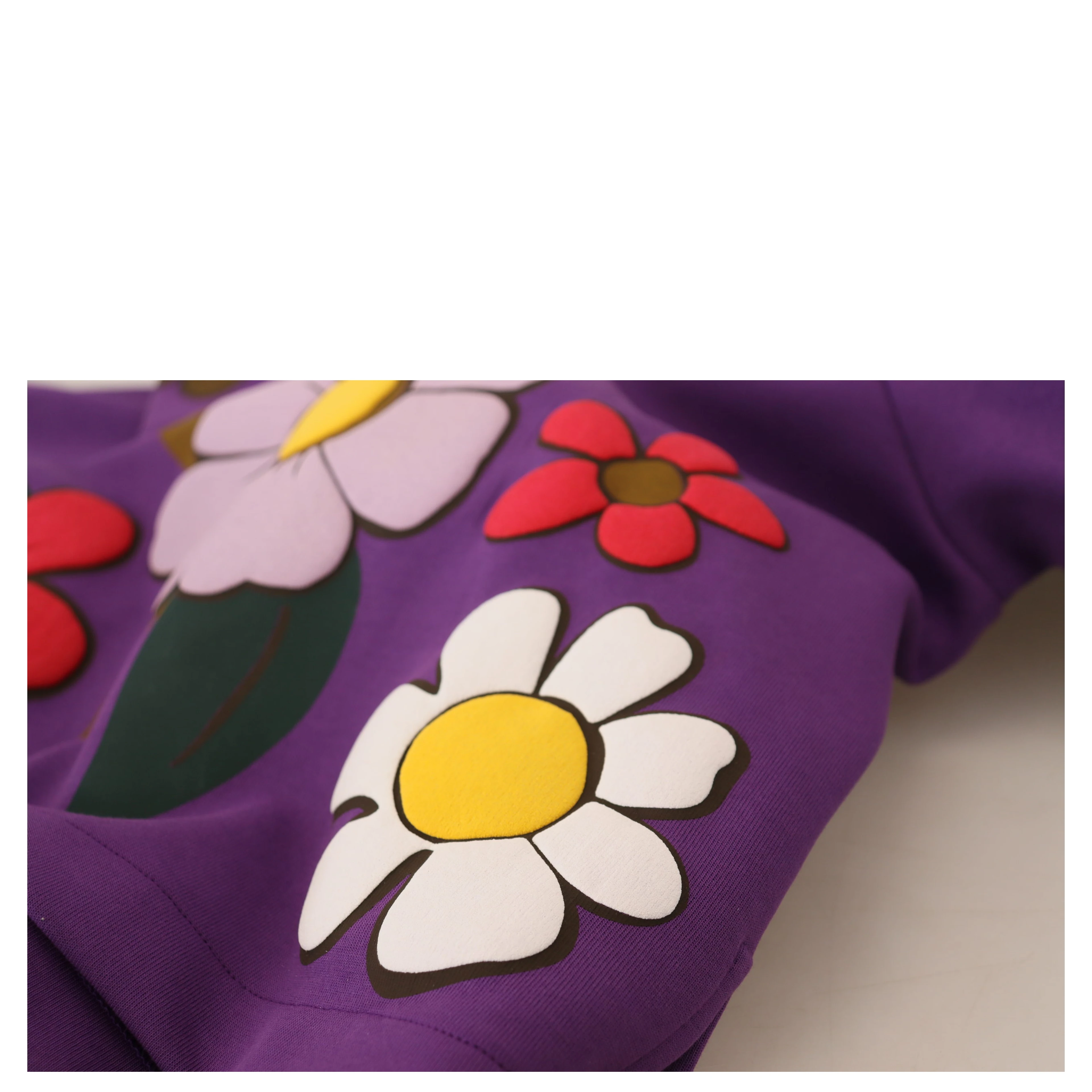 Purple Floral Print Pullover  Cotton Sweater
