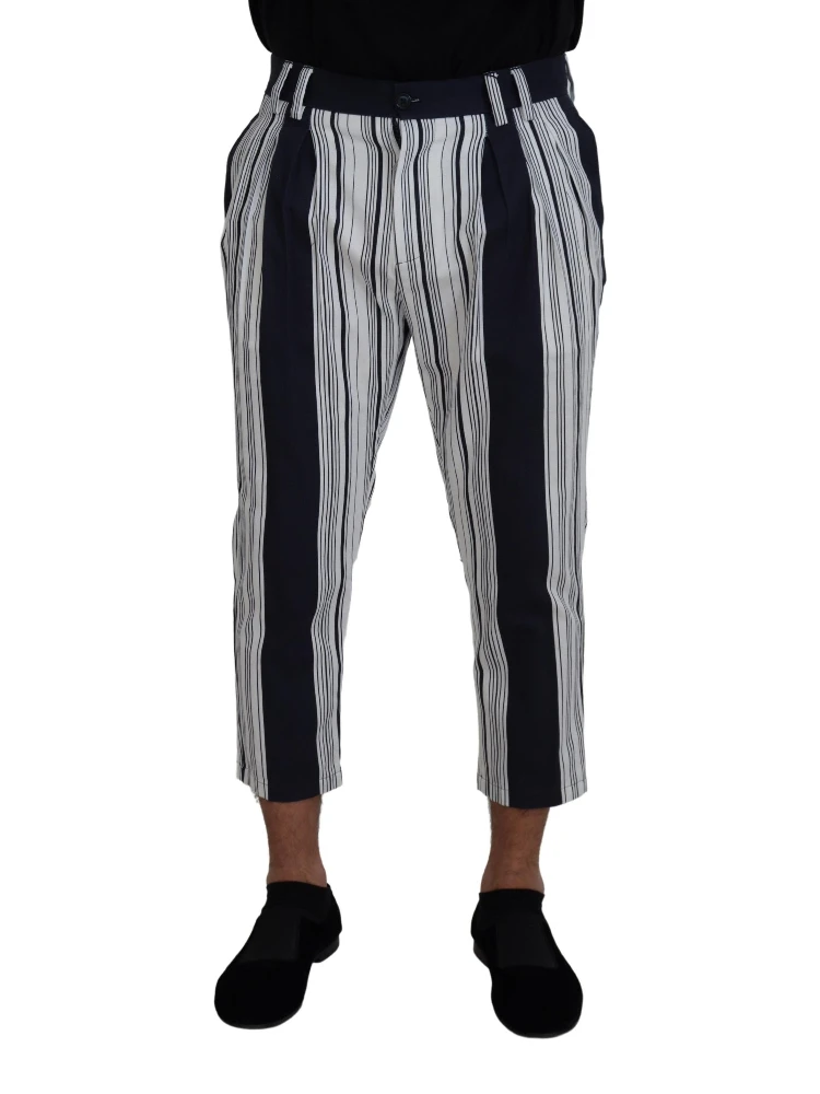 White Cotton Striped Cropped Pants
