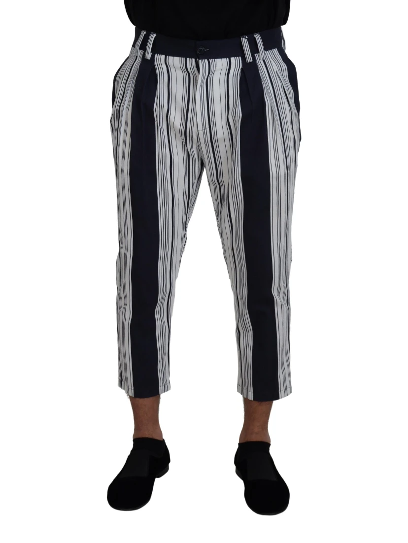 White Cotton Striped Cropped Pants