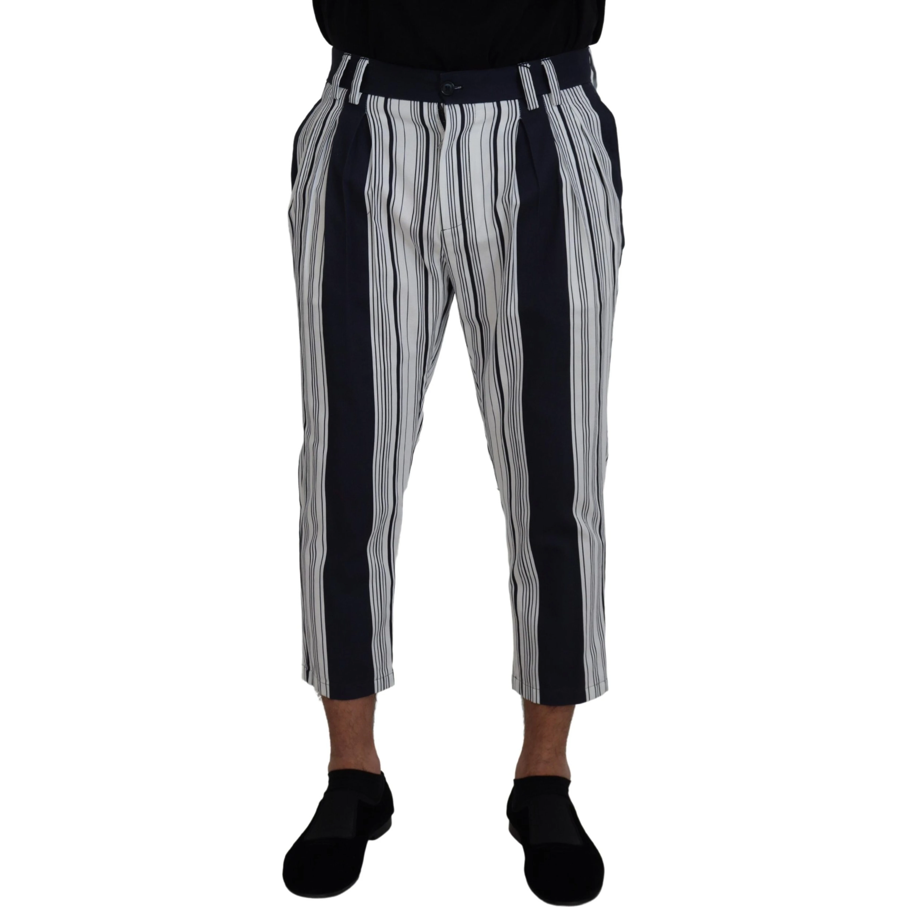 White Cotton Striped Cropped Pants
