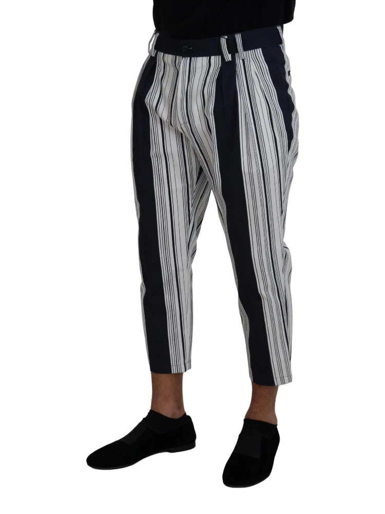 White Cotton Striped Cropped Pants alternative
