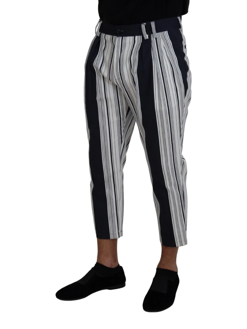 White Cotton Striped Cropped Pants