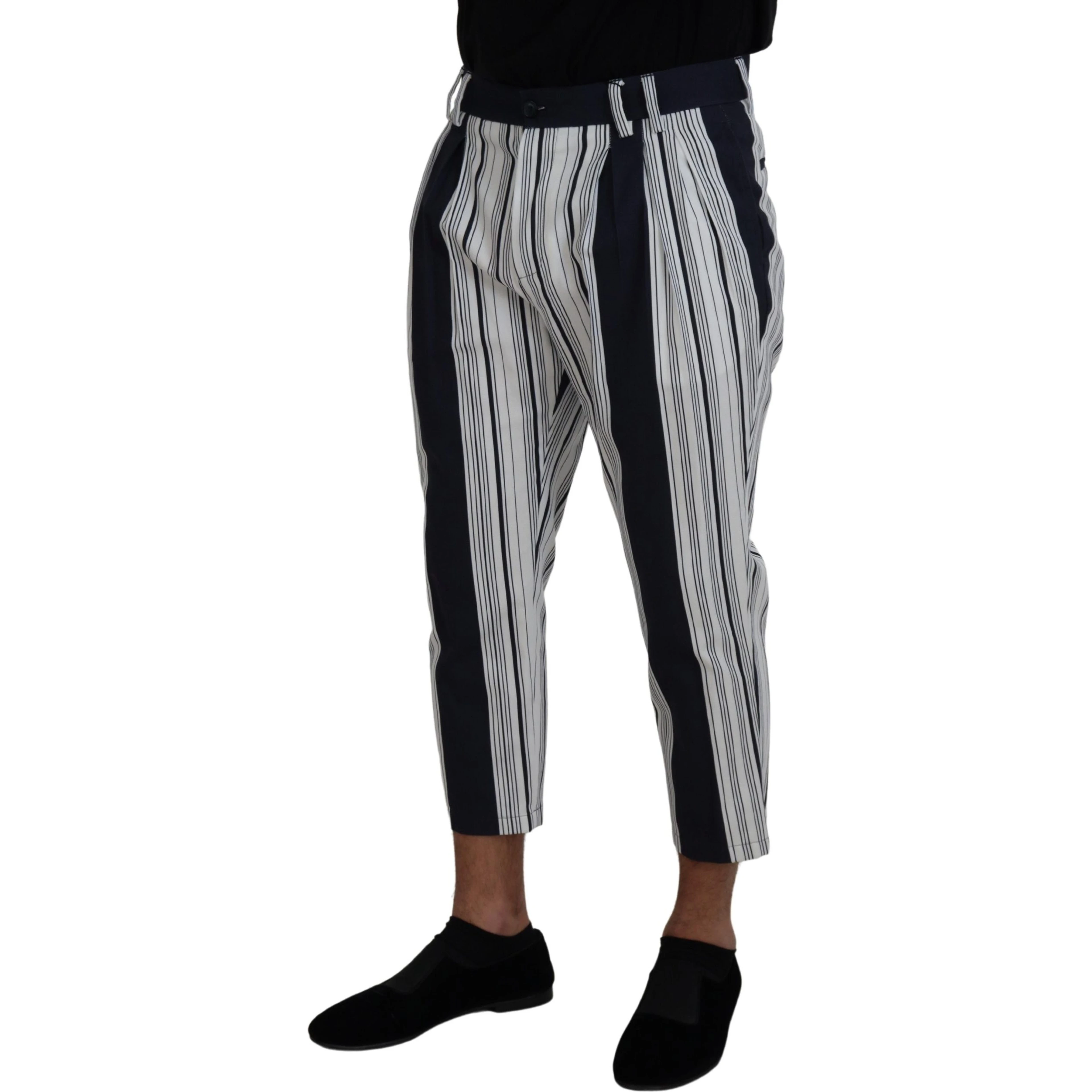 White Cotton Striped Cropped Pants
