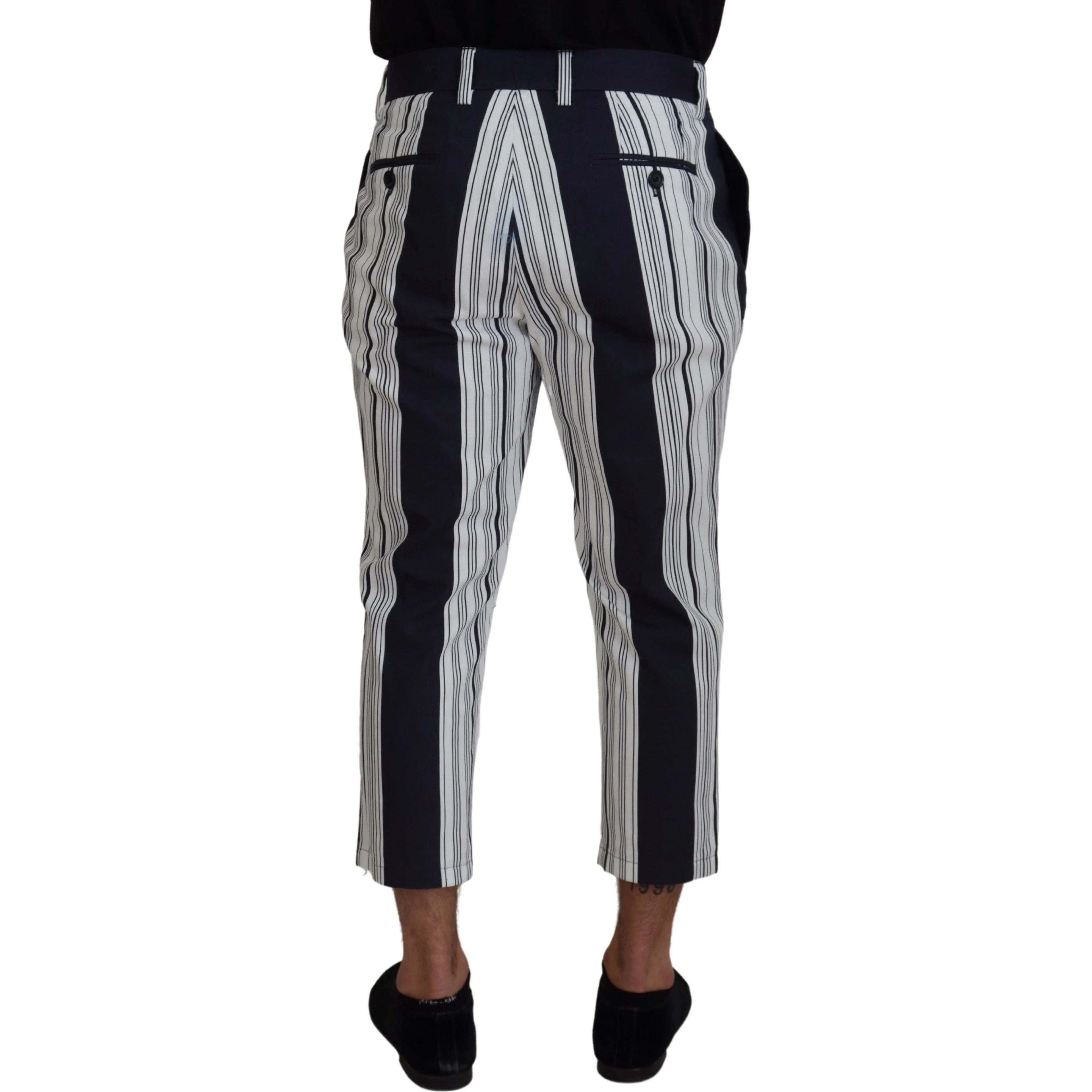 White Cotton Striped Cropped Pants