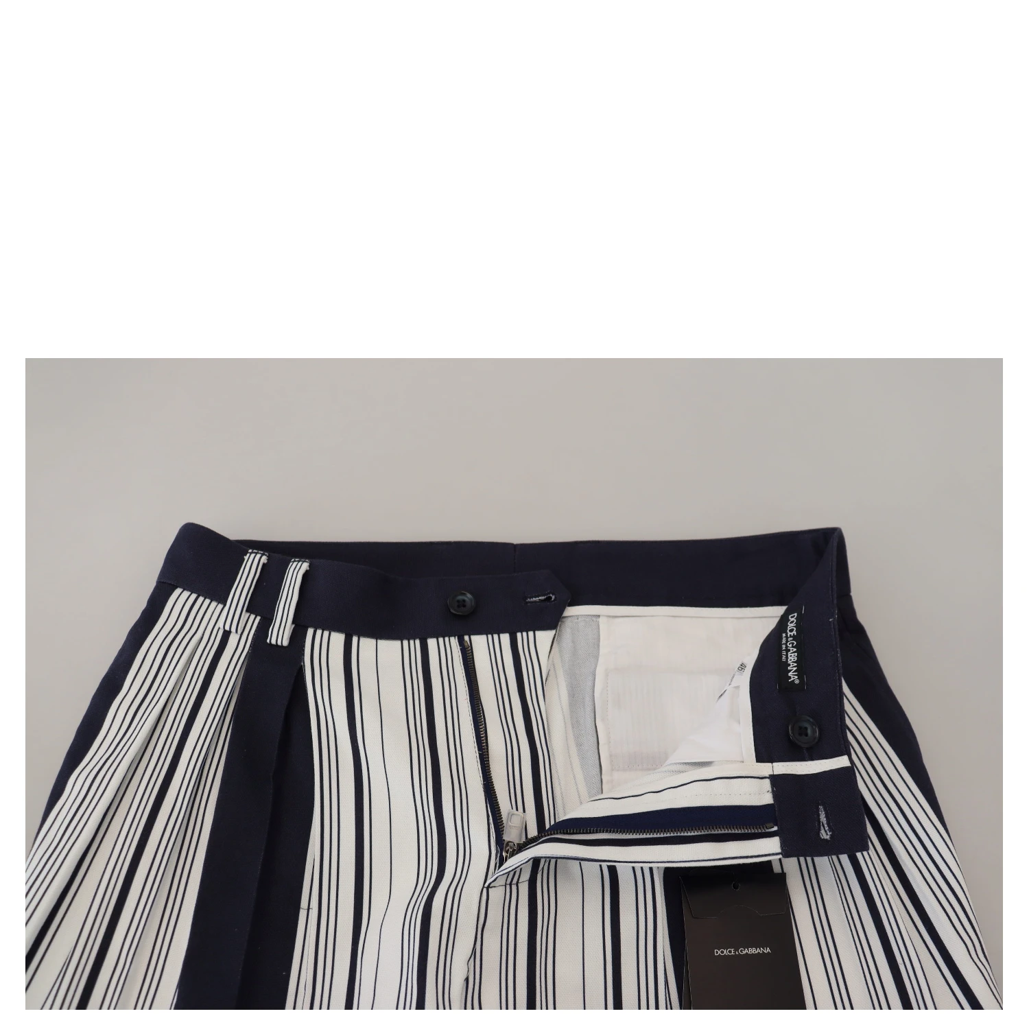 White Cotton Striped Cropped Pants