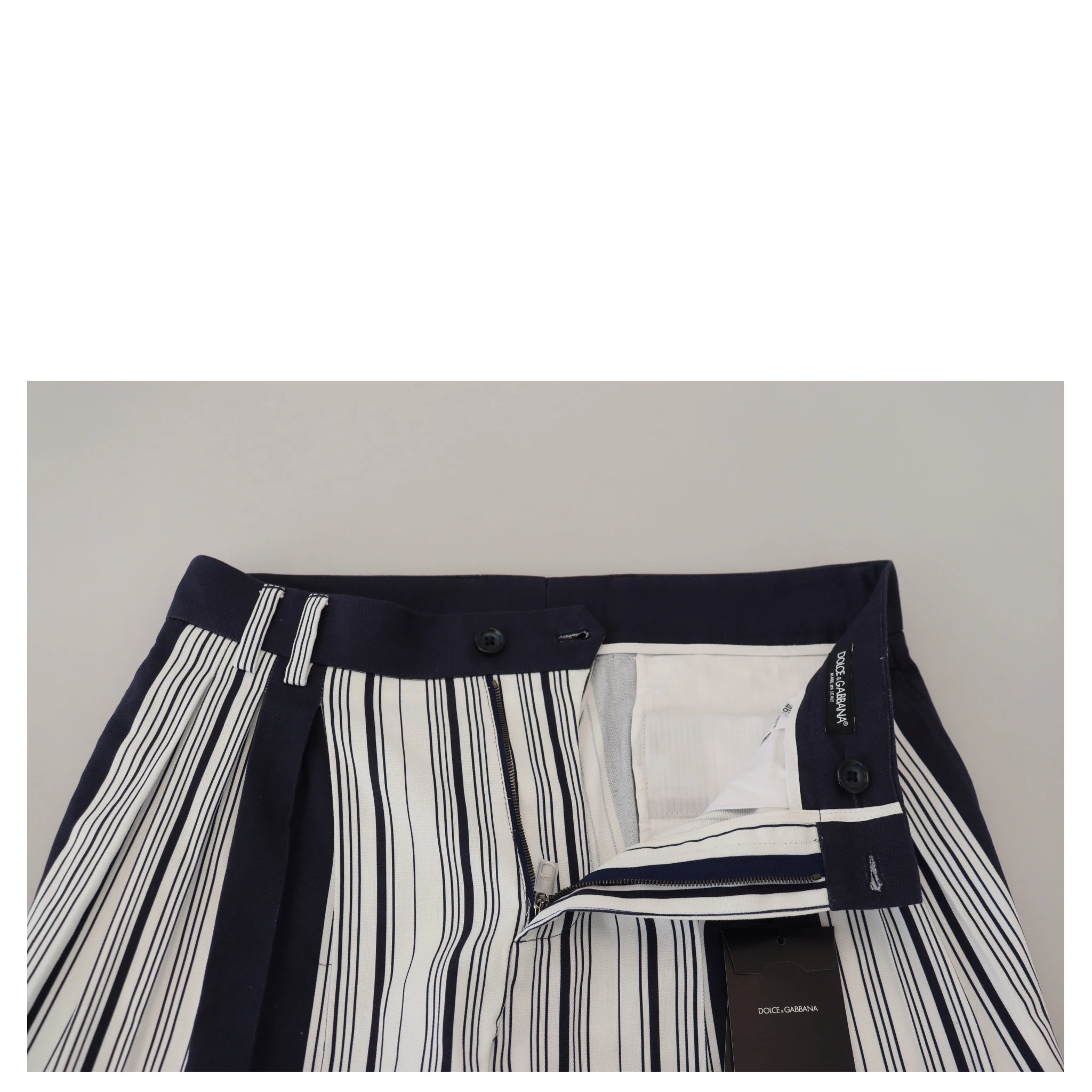 White Cotton Striped Cropped Pants