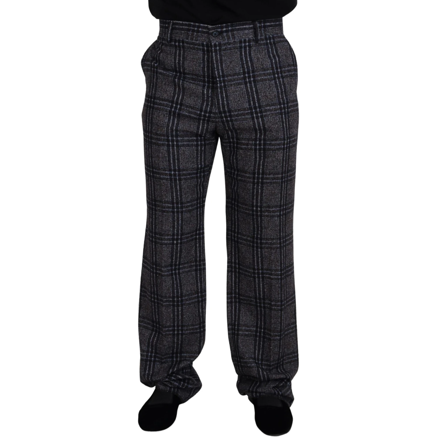 Gray Checkered Mid Waist Men Pants