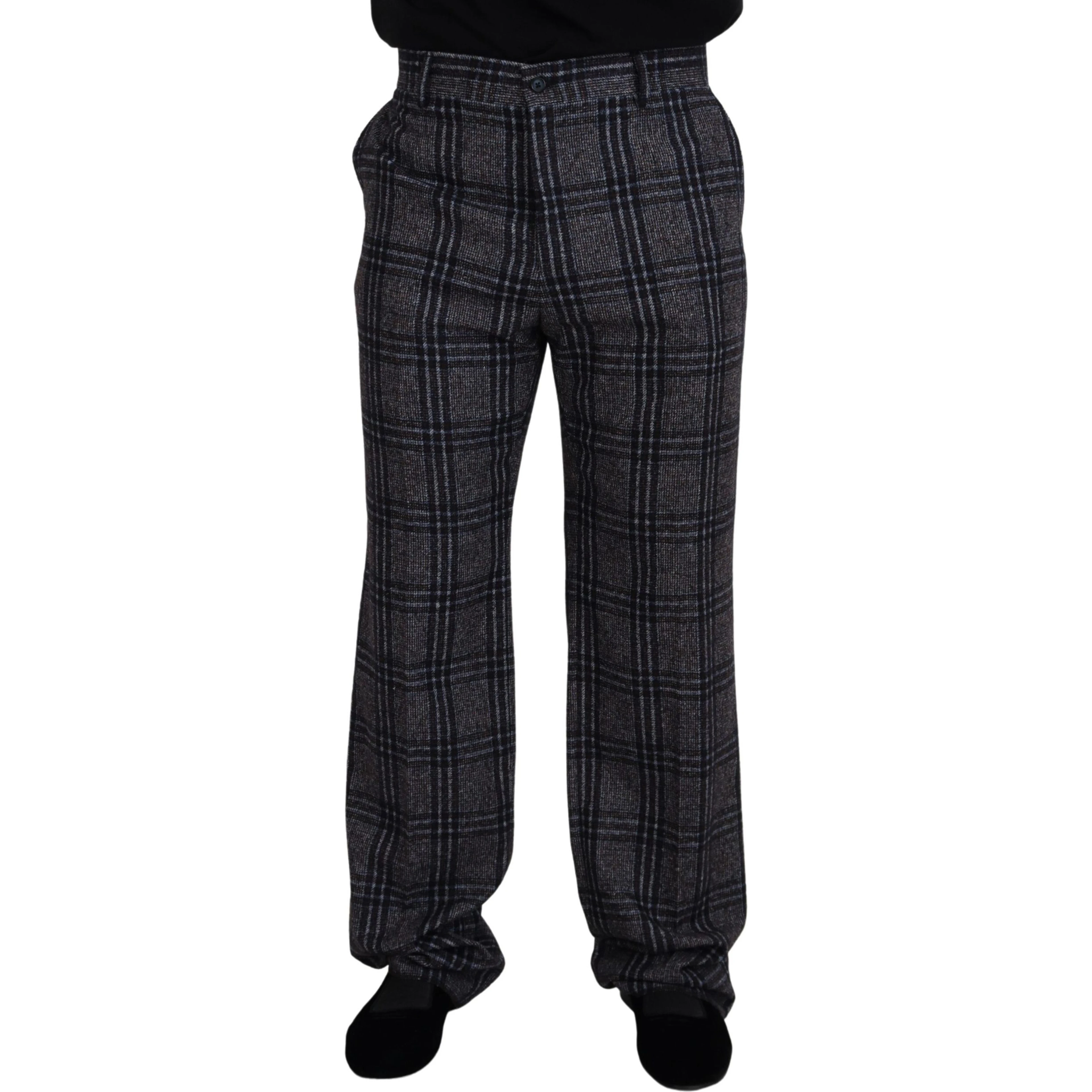 Gray Checkered Mid Waist Men Pants