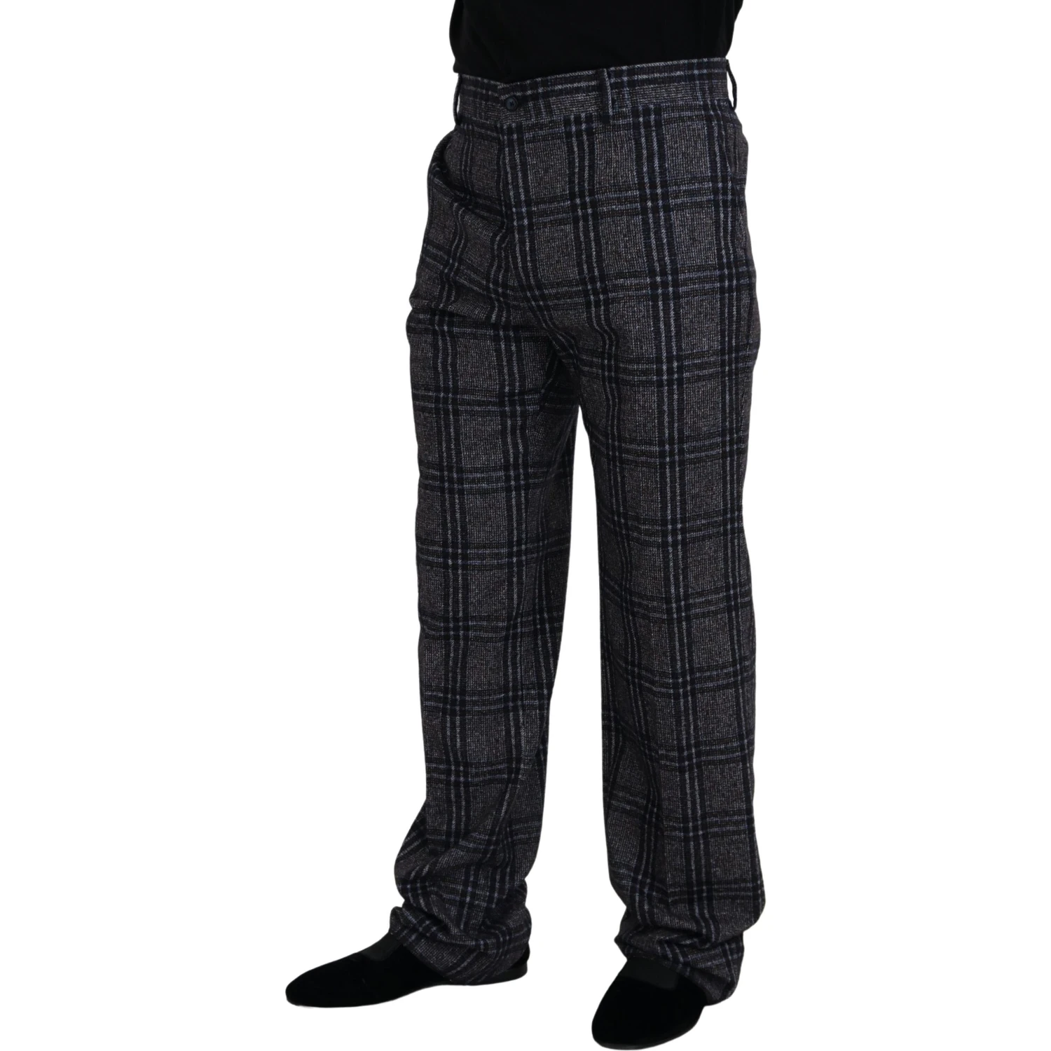 Gray Checkered Mid Waist Men Pants