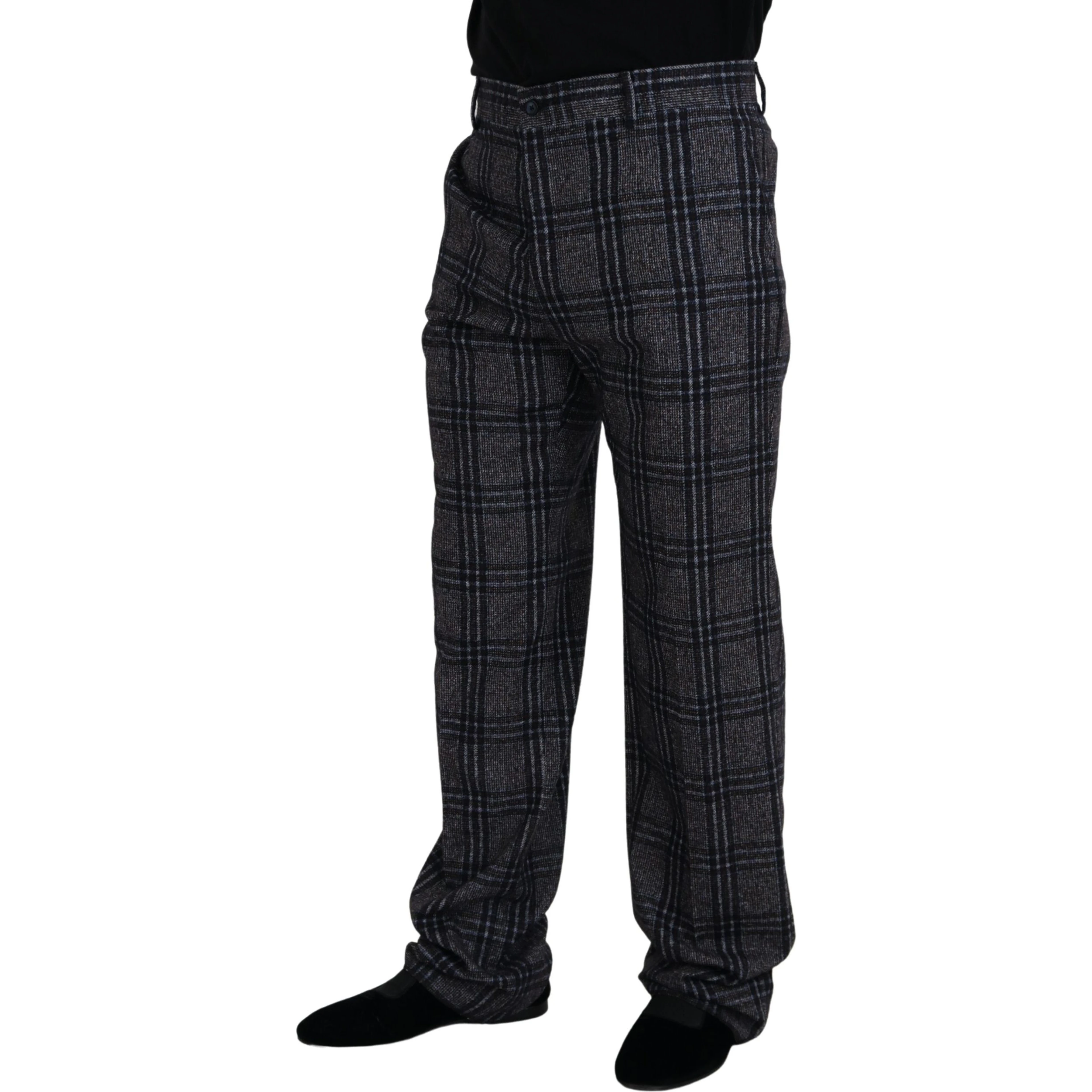 Gray Checkered Mid Waist Men Pants
