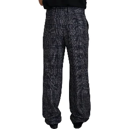 Gray Checkered Mid Waist Men Pants