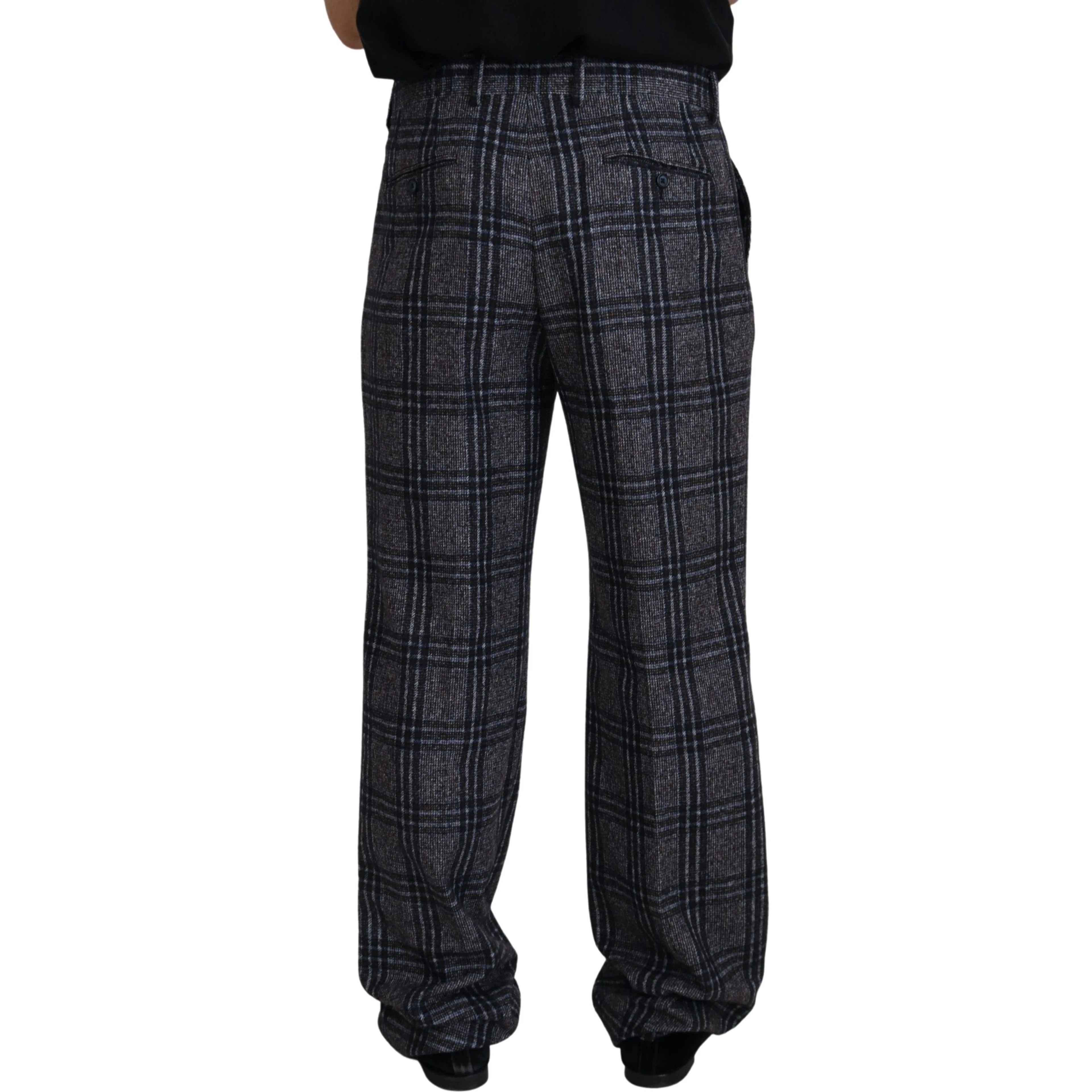 Gray Checkered Mid Waist Men Pants