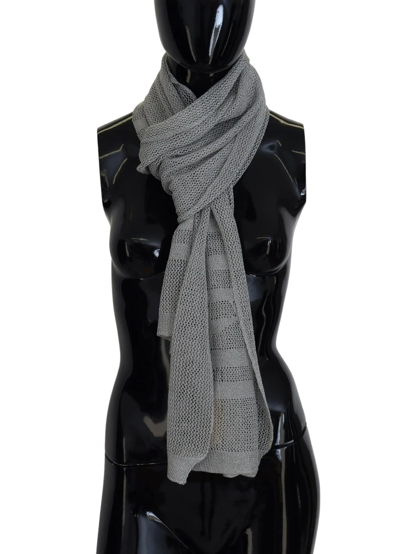 Gray Logo Knitted Neck Wrap Shawl Foulard Scarf