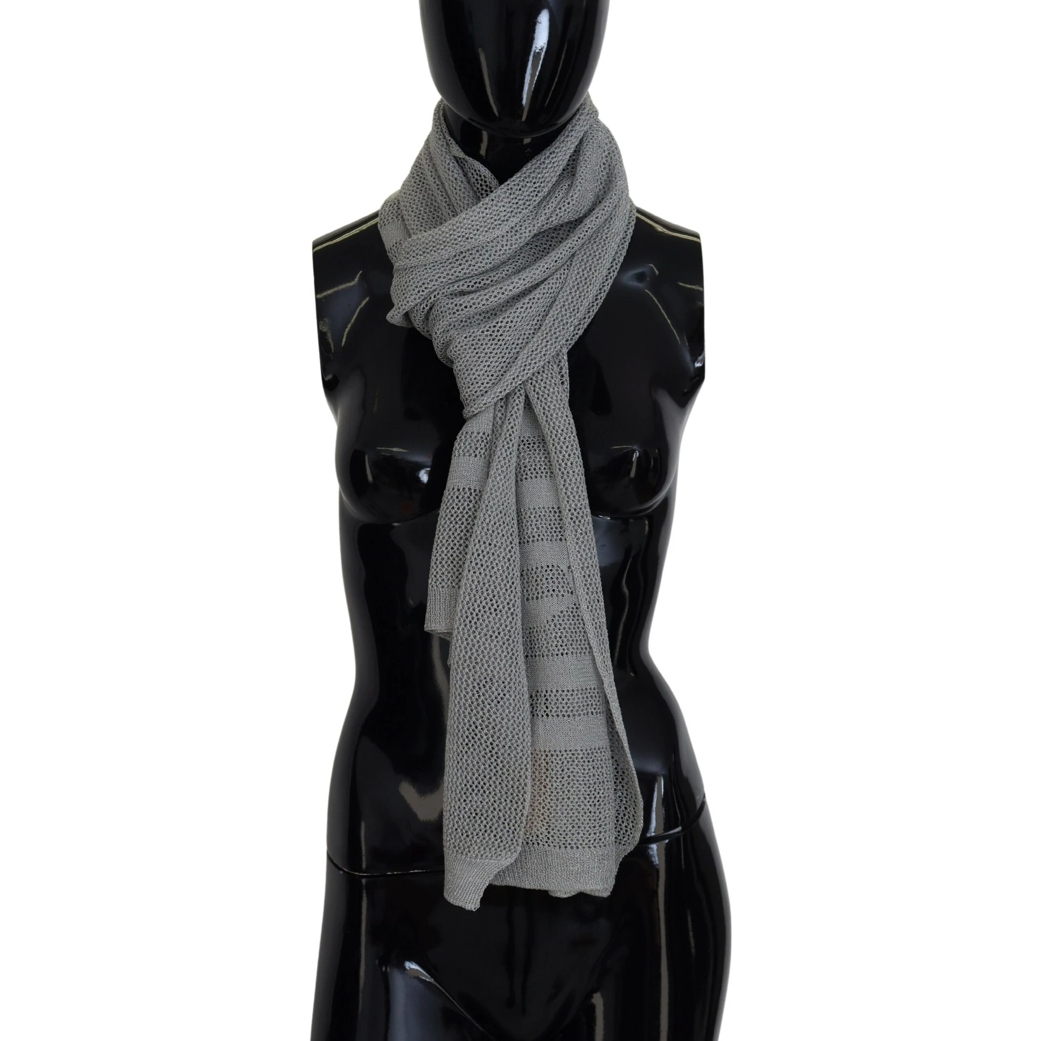 Gray Logo Knitted Neck Wrap Shawl Foulard Scarf
