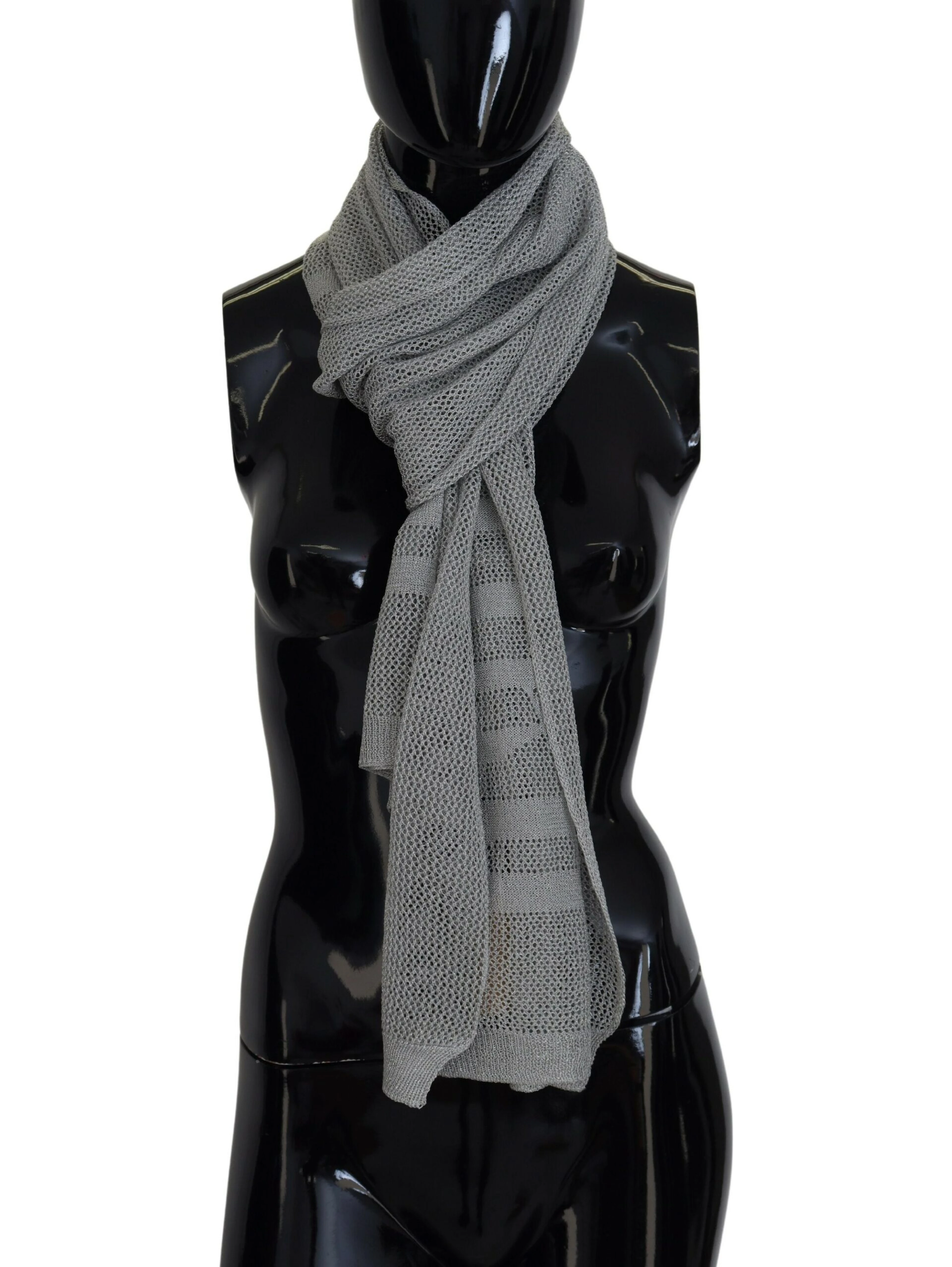 Gray Logo Knitted Neck Wrap Shawl Foulard Scarf