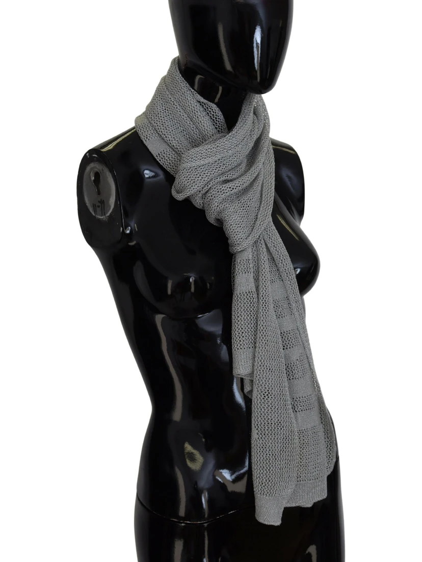 Gray Logo Knitted Neck Wrap Shawl Foulard Scarf
