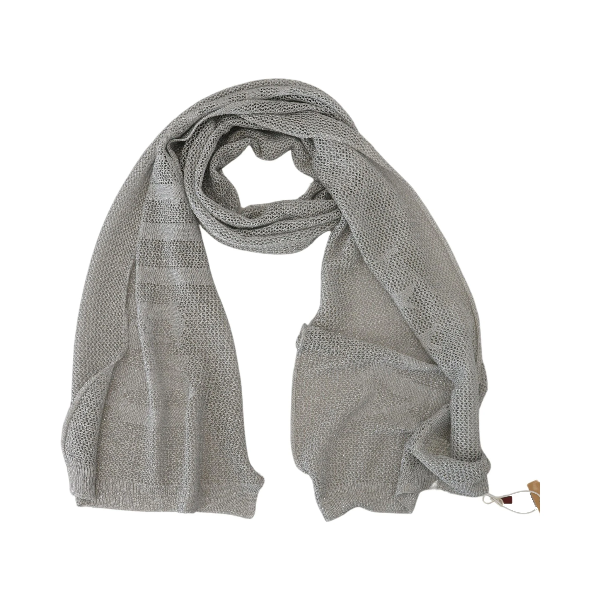 Gray Logo Knitted Neck Wrap Shawl Foulard Scarf