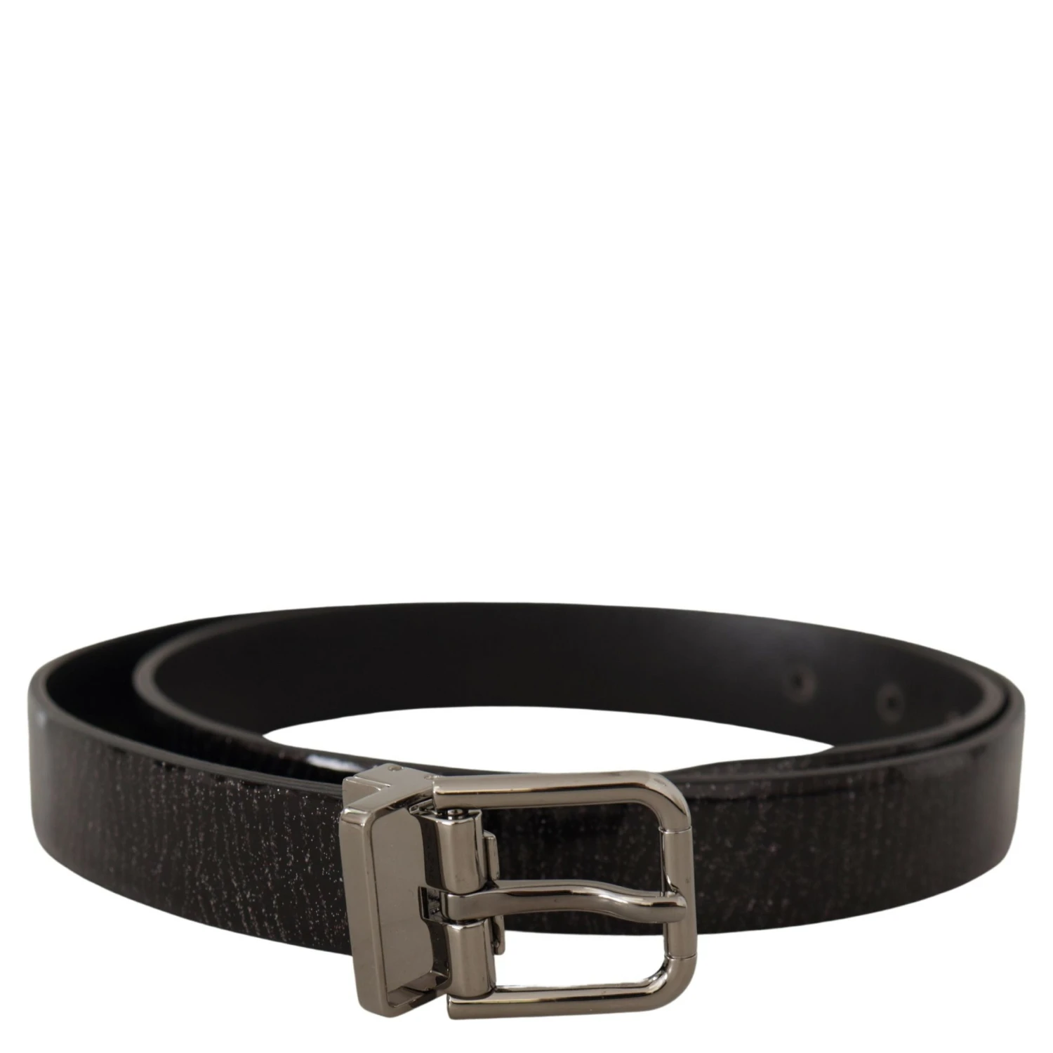 Black Leather Vernice Metal Buckle Belt