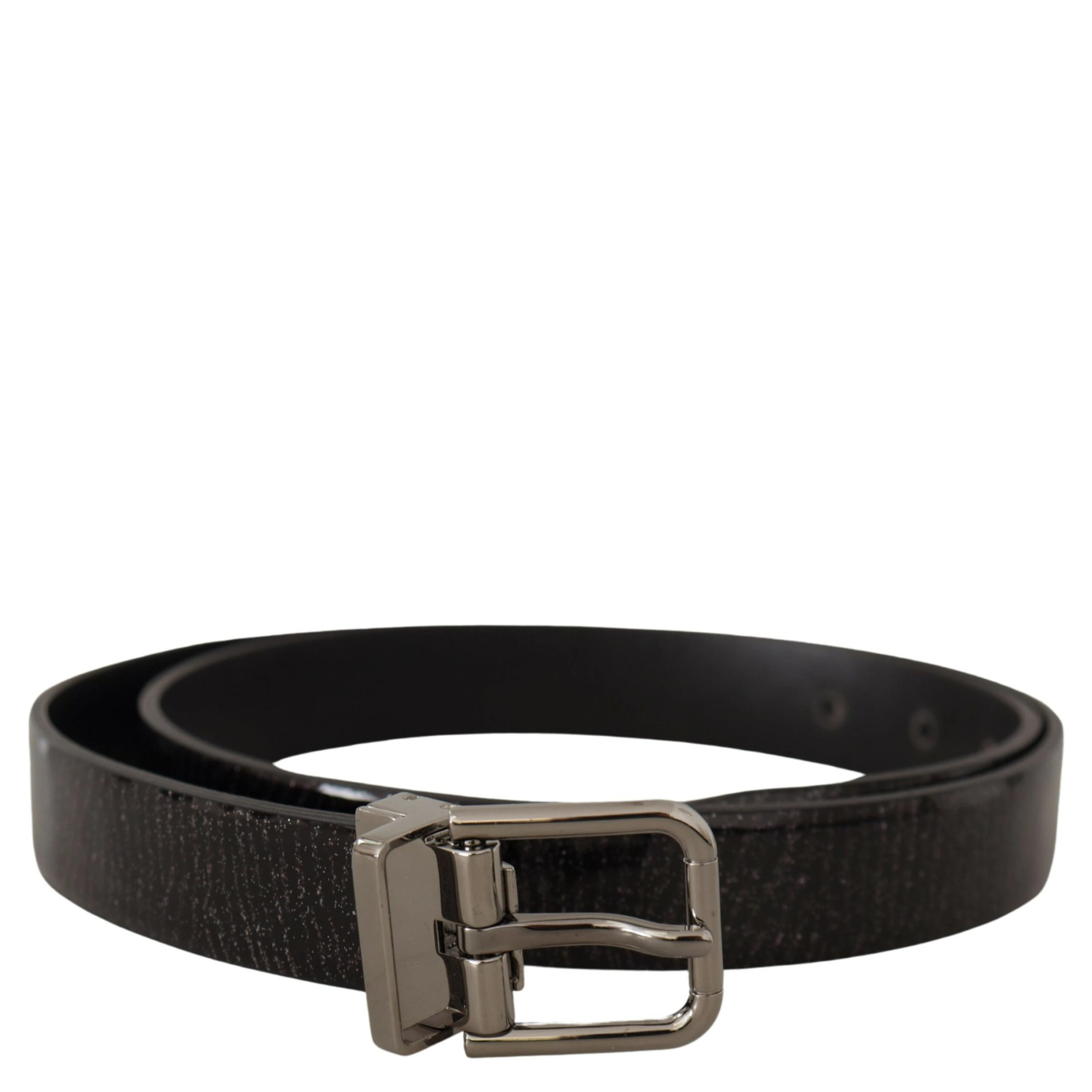 Black Leather Vernice Metal Buckle Belt