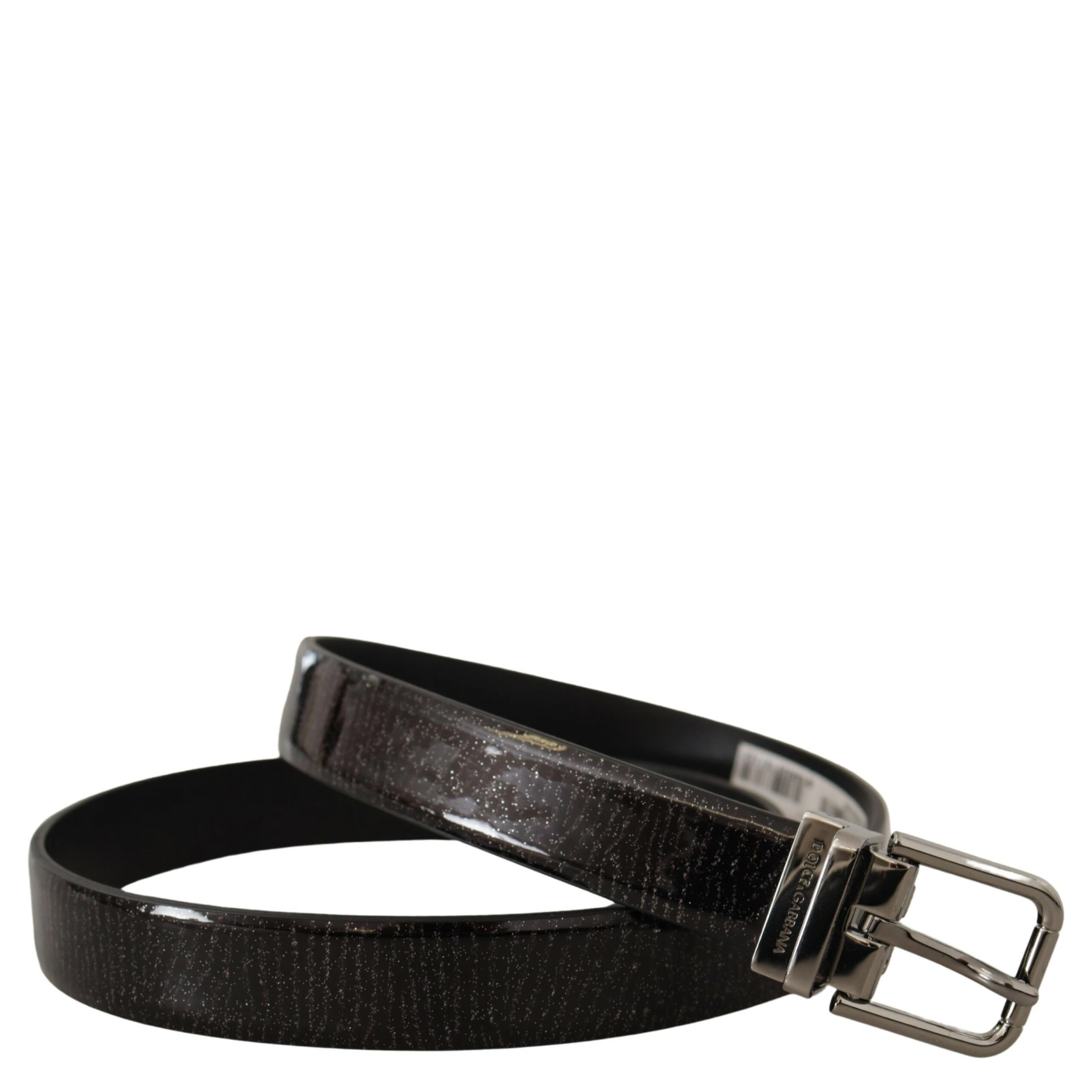 Black Leather Vernice Metal Buckle Belt