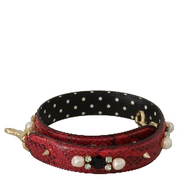 Red Exotic Leather Crystals Bag Shoulder Strap