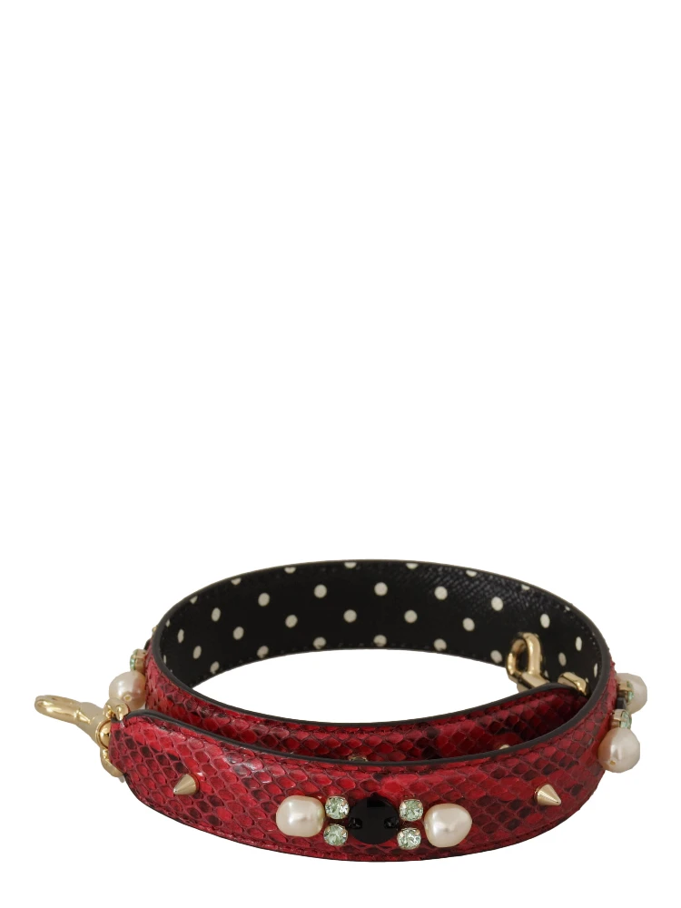 Red Exotic Leather Crystals Bag Shoulder Strap