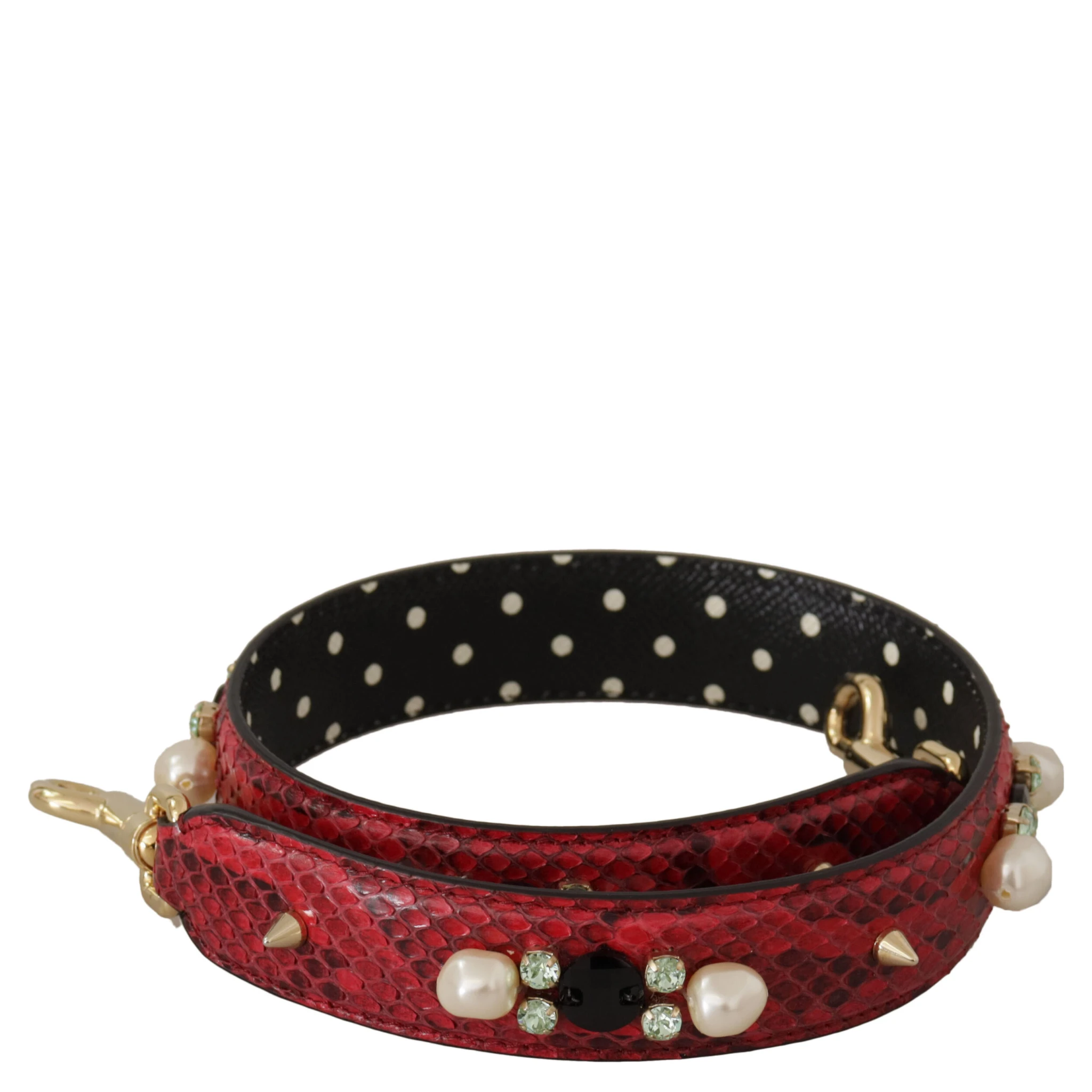 Red Exotic Leather Crystals Bag Shoulder Strap