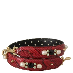 Red Exotic Leather Crystals Bag Shoulder Strap