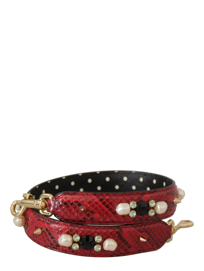 Red Exotic Leather Crystals Bag Shoulder Strap