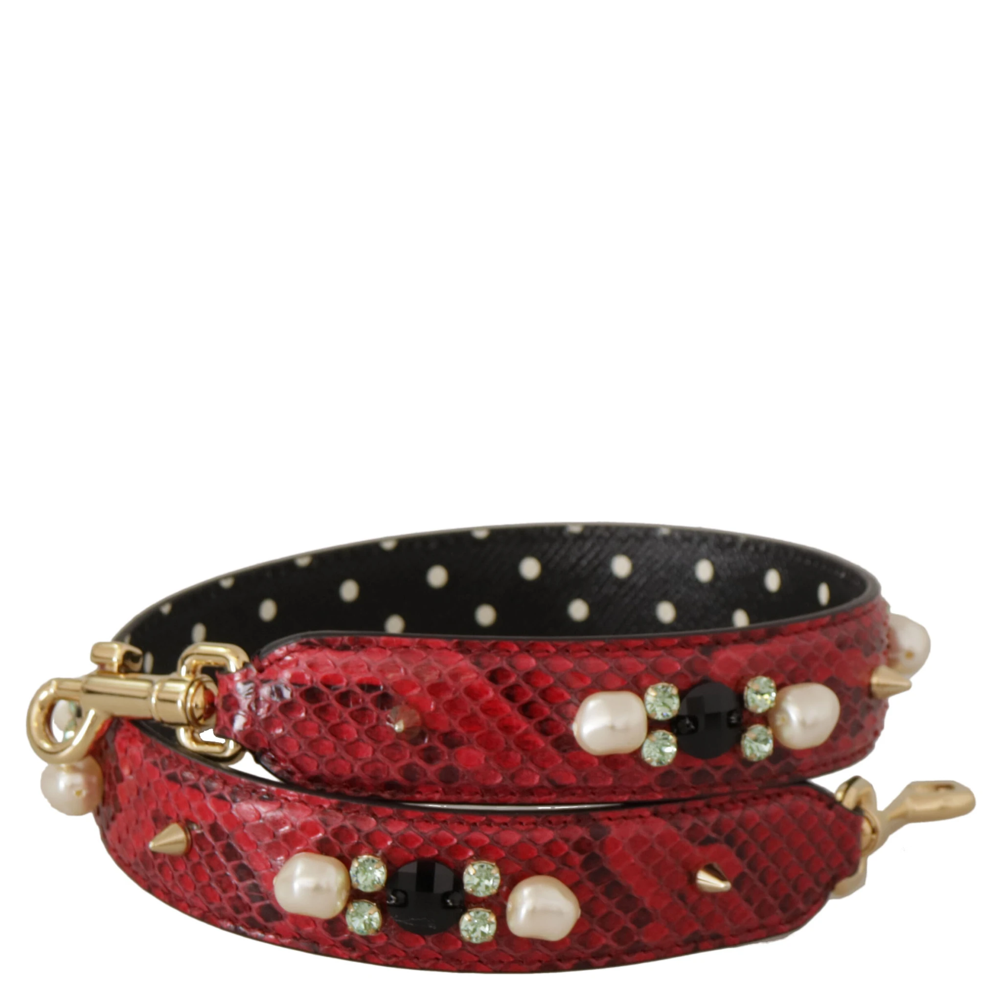 Red Exotic Leather Crystals Bag Shoulder Strap