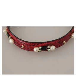 Red Exotic Leather Crystals Bag Shoulder Strap