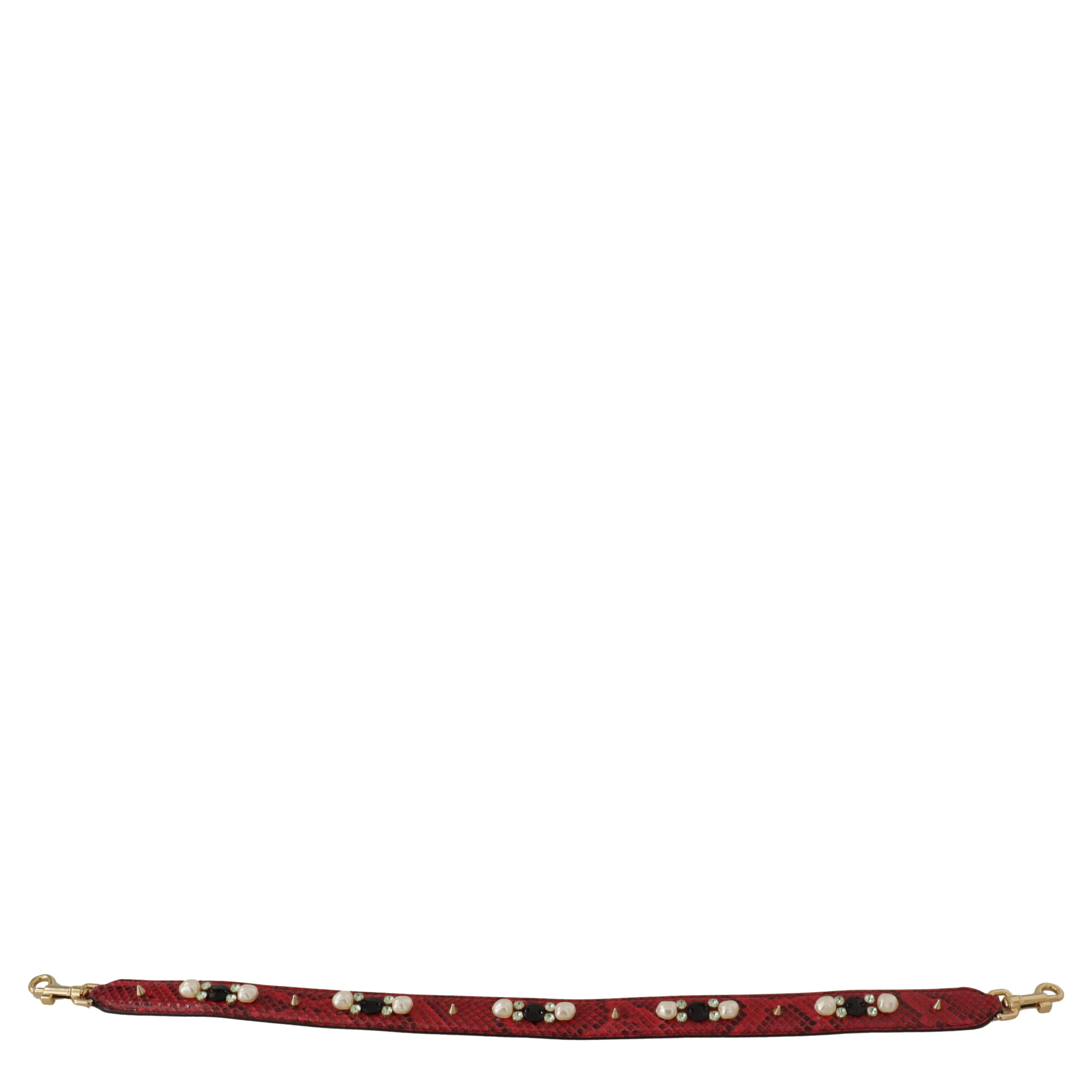 Red Exotic Leather Crystals Bag Shoulder Strap