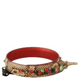 Beige Exotic Leather Crystals Shoulder Strap