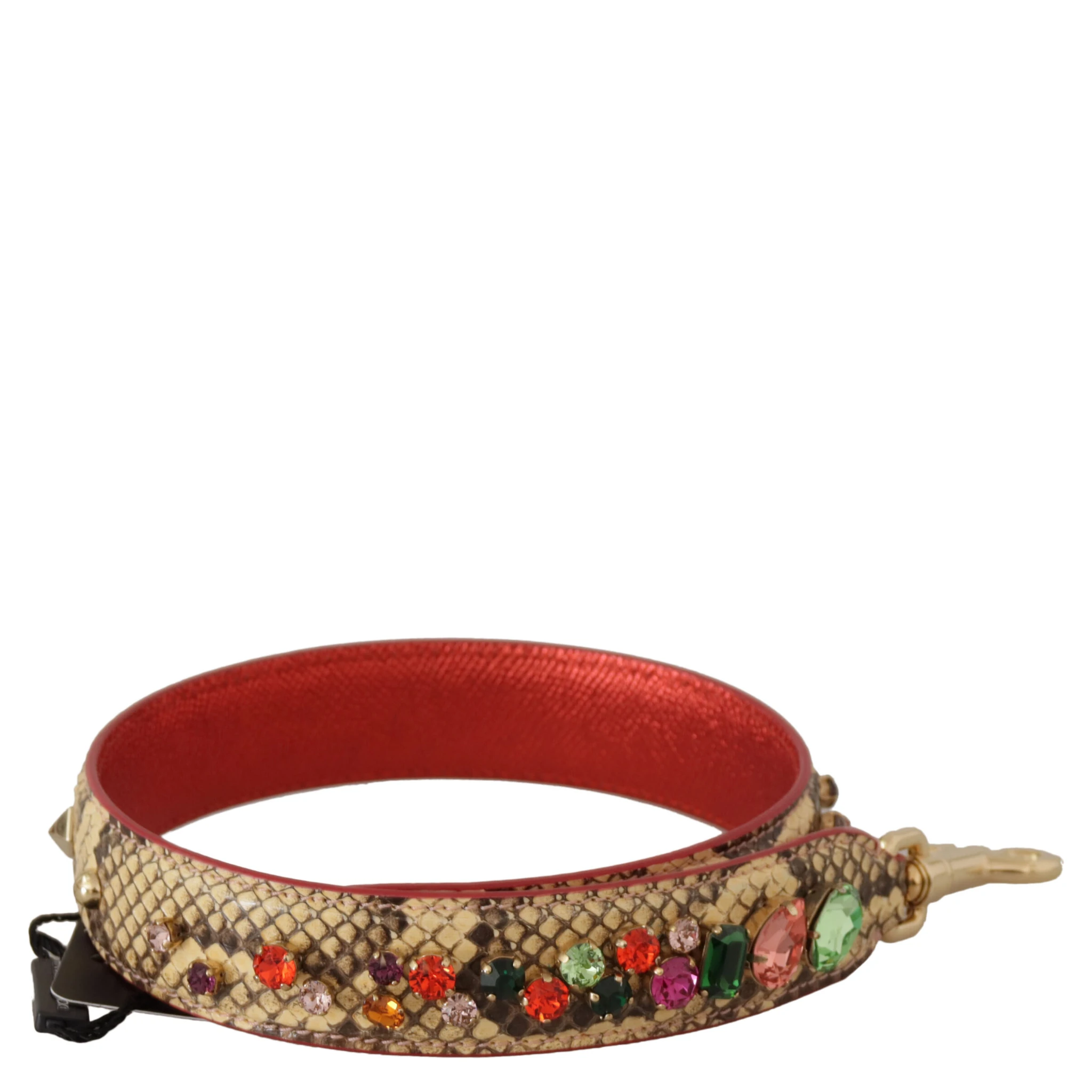 Beige Exotic Leather Crystals Shoulder Strap