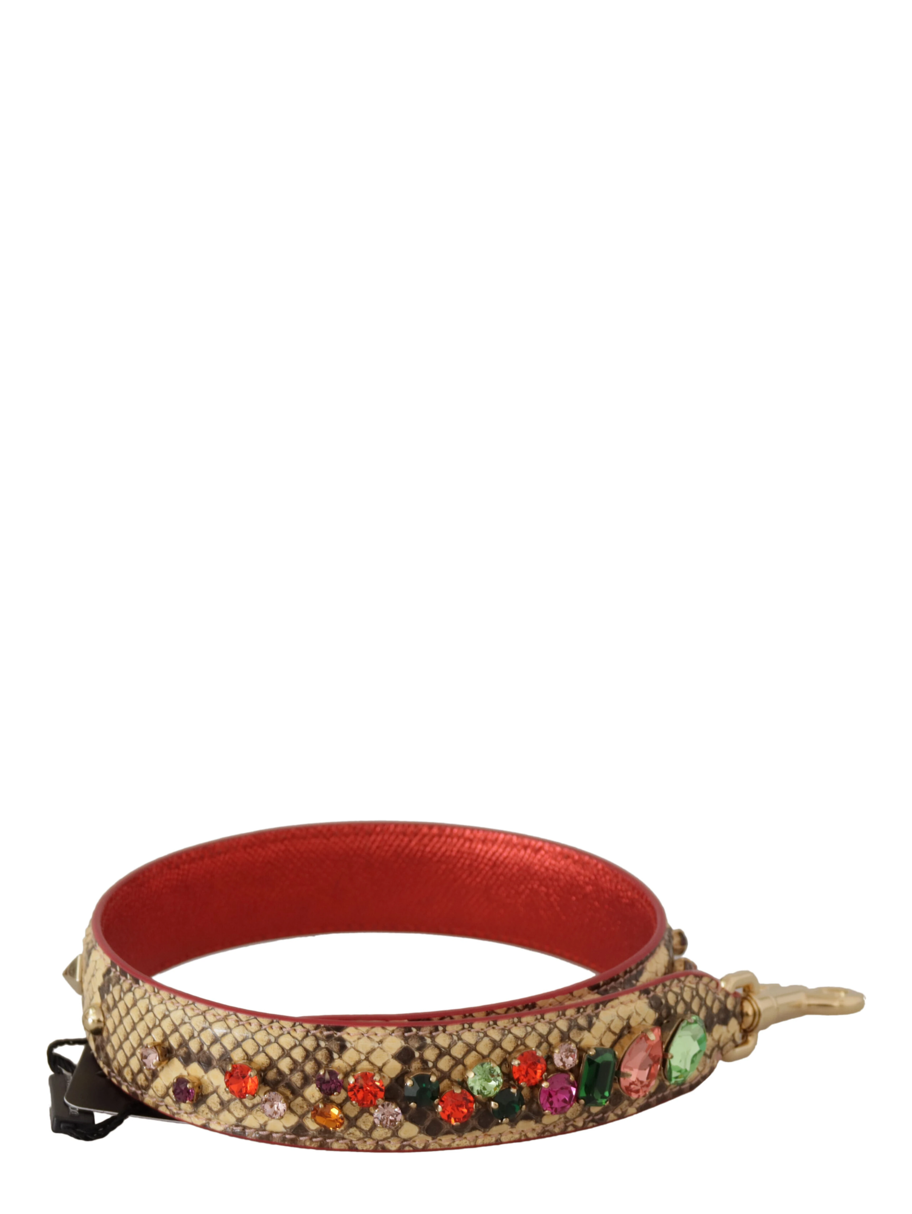 Beige Exotic Leather Crystals Shoulder Strap