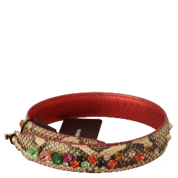 Beige Exotic Leather Crystals Shoulder Strap