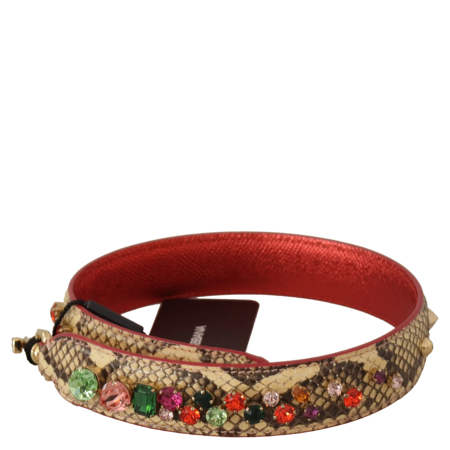 Beige Exotic Leather Crystals Shoulder Strap