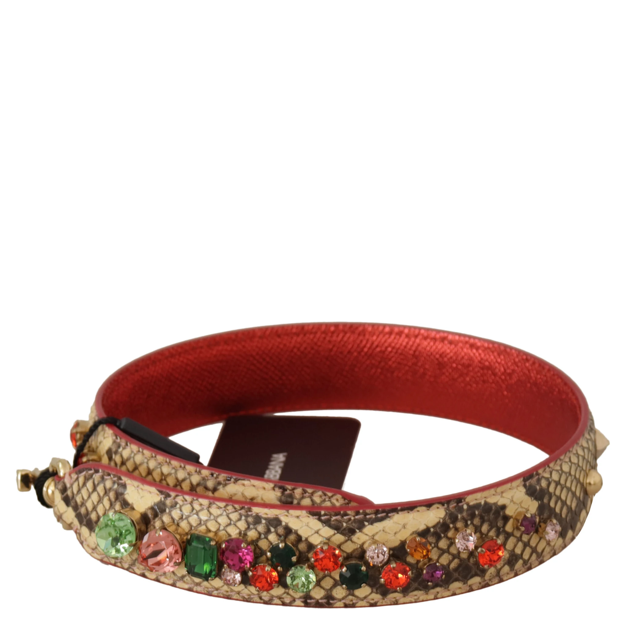 Beige Exotic Leather Crystals Shoulder Strap