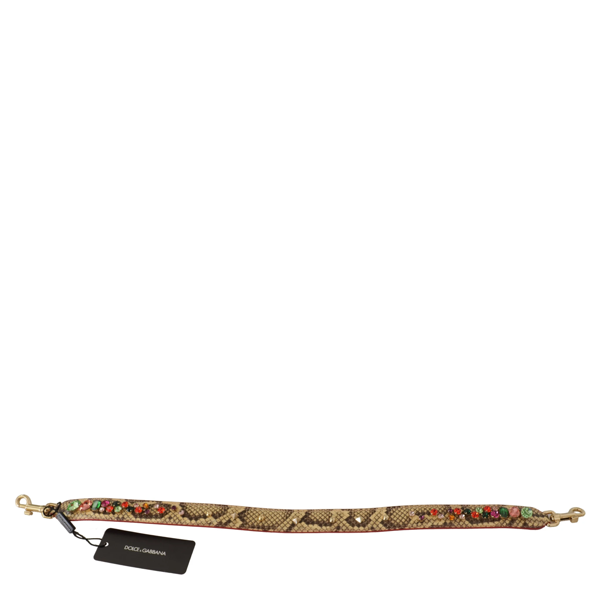 Beige Exotic Leather Crystals Shoulder Strap