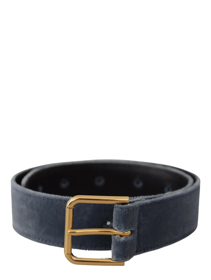 Navy Blue Velvet Gold Metal Logo Waist Buckle Belt