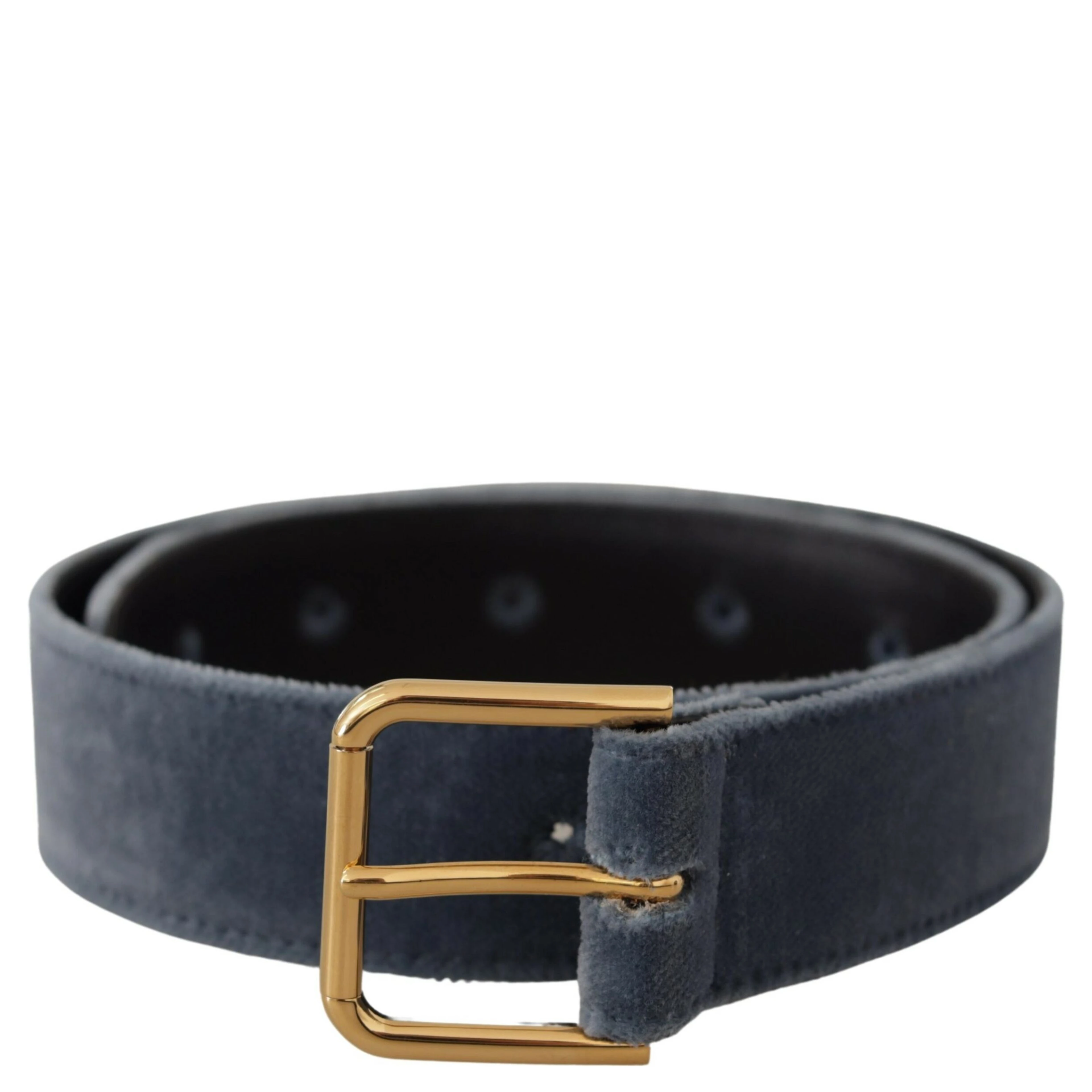 Navy Blue Velvet Gold Metal Logo Waist Buckle Belt