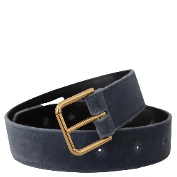 Navy Blue Velvet Gold Metal Logo Waist Buckle Belt