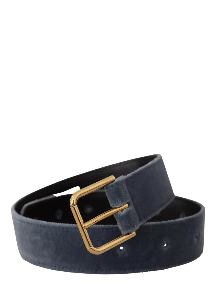 Navy Blue Velvet Gold Metal Logo Waist Buckle Belt alternative