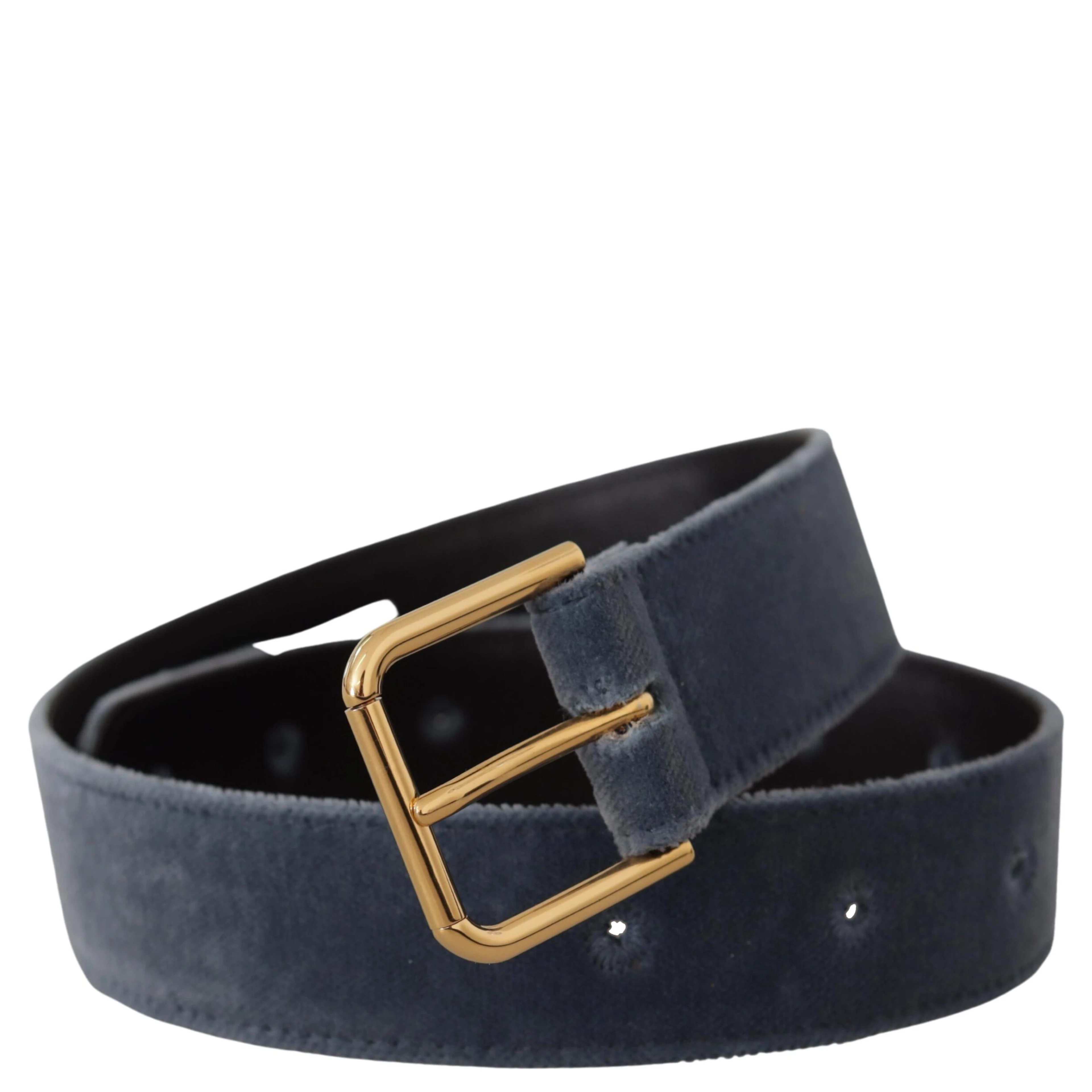 Navy Blue Velvet Gold Metal Logo Waist Buckle Belt