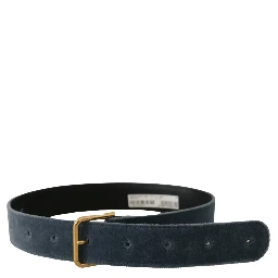 Navy Blue Velvet Gold Metal Logo Waist Buckle Belt