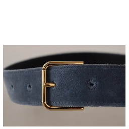 Navy Blue Velvet Gold Metal Logo Waist Buckle Belt