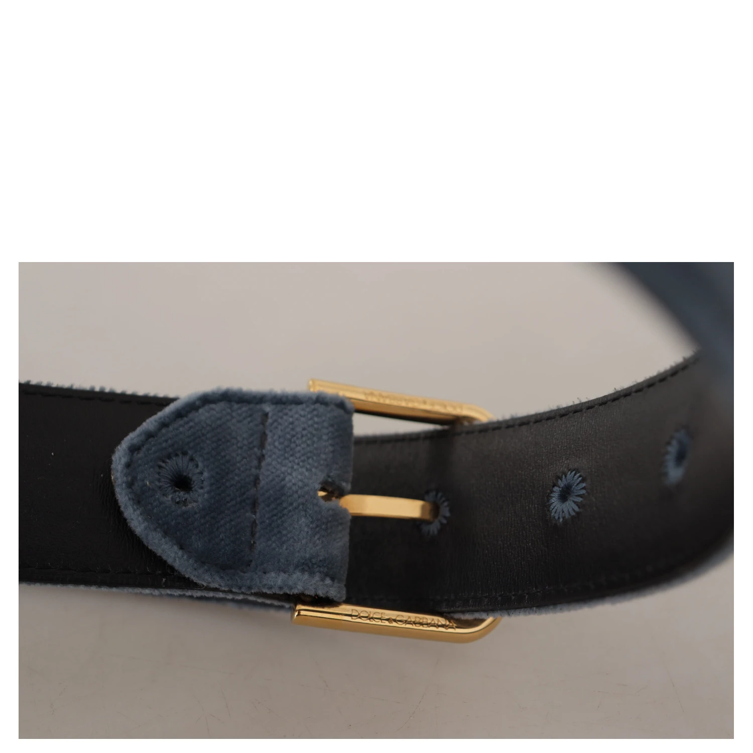 Navy Blue Velvet Gold Metal Logo Waist Buckle Belt