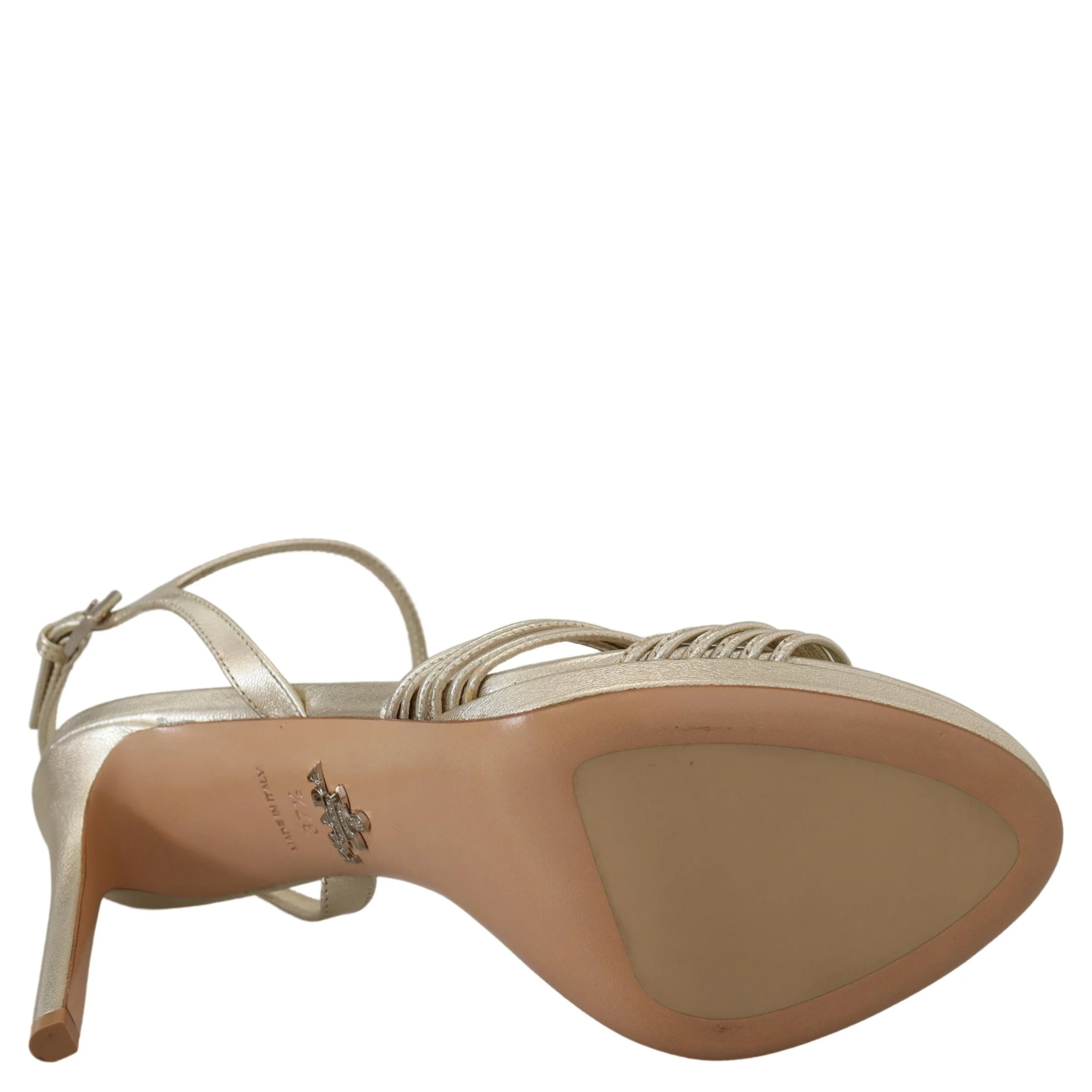 Gold Leather Sandals Ankle Strap Heels Stiletto Sandal