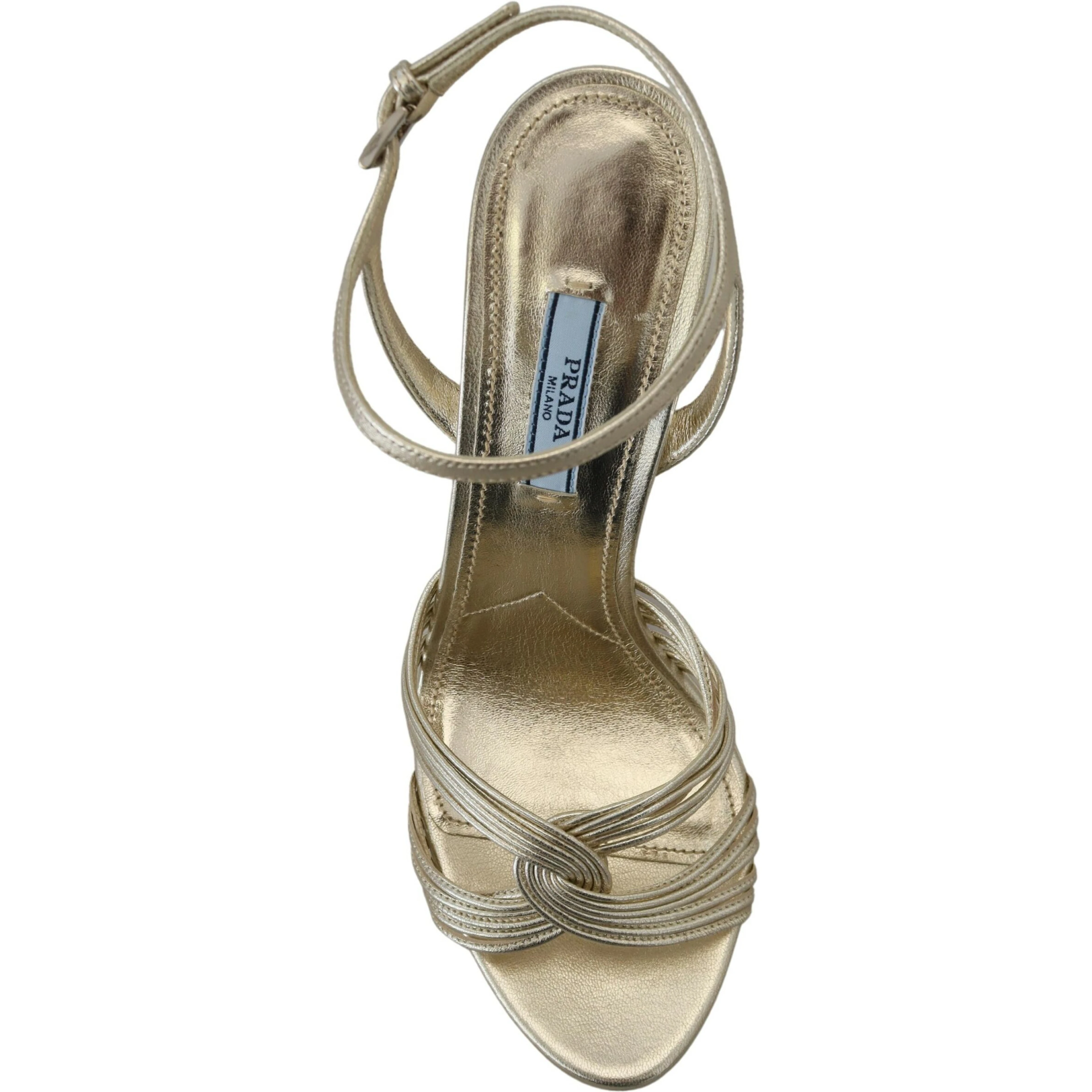 Gold Leather Sandals Ankle Strap Heels Stiletto Sandal