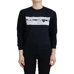 Black Printed Long Sleeves Pullover Sweater